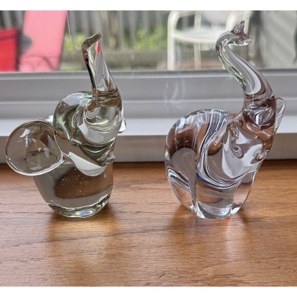 Lead Crystal Elephant Small Figurine Lot of 2 Paperweight Trunk Up - Picture 2 of 12